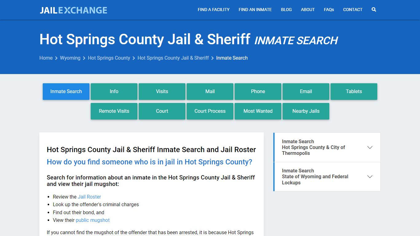 Hot Springs County Jail & Sheriff Inmate Search - Jail Exchange